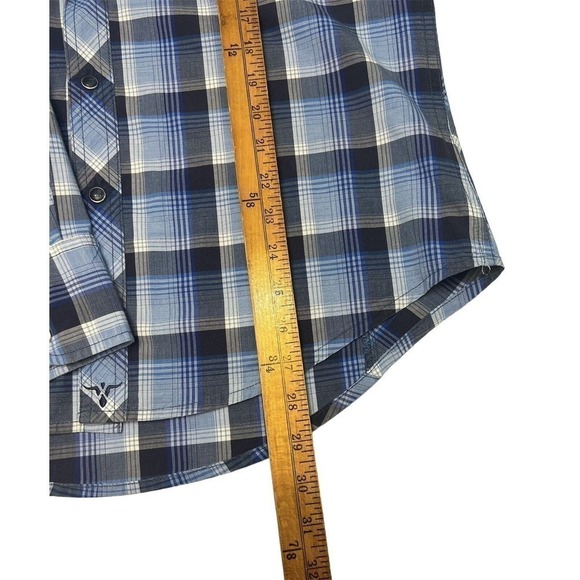 Wrangler Men's 20X Western Shirt Blue Plaid Pearl Snap Size M Contrast Stitching - Picture 9 of 10
